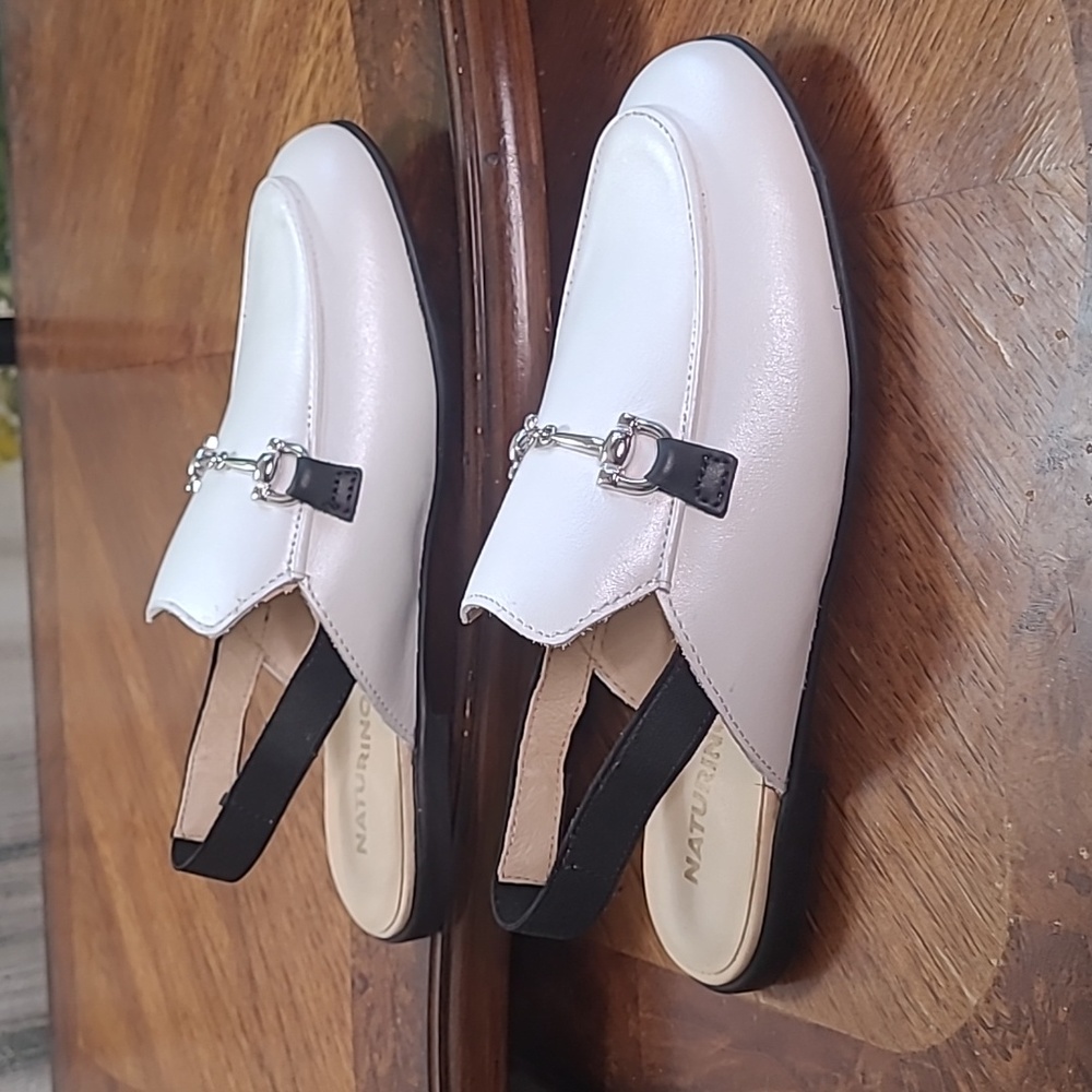 New! Naturino Mestre Girls 33 size 2 dressy sling back black white leather shoes